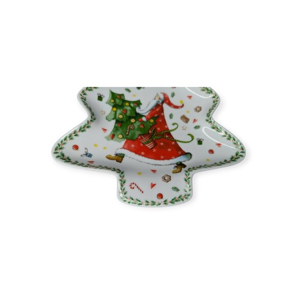 Paper Product Design Christmas Tree & Santa Claus Porcelain Snack Tray 9.5" x 8" - Picture 4 of 11